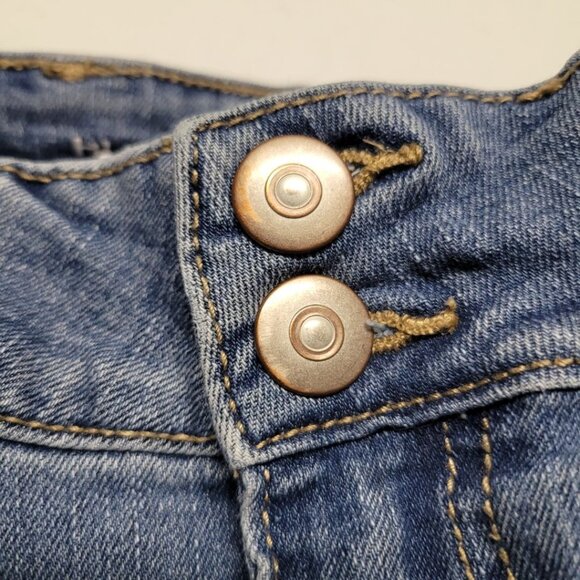 High Rise Waist Bootcut Denim Jeans Light Wash Junior Size 7 Double Button - Picture 5 of 10